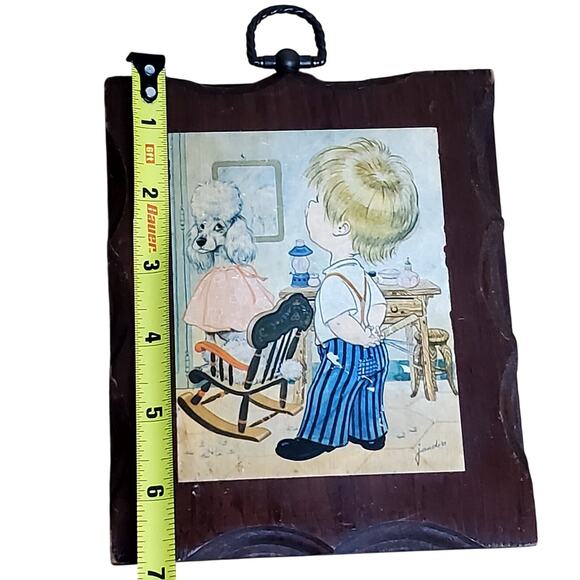 Jandro Lithograph Wood Wall Art 7" x 5.5" Vtg - Picture 2 of 5